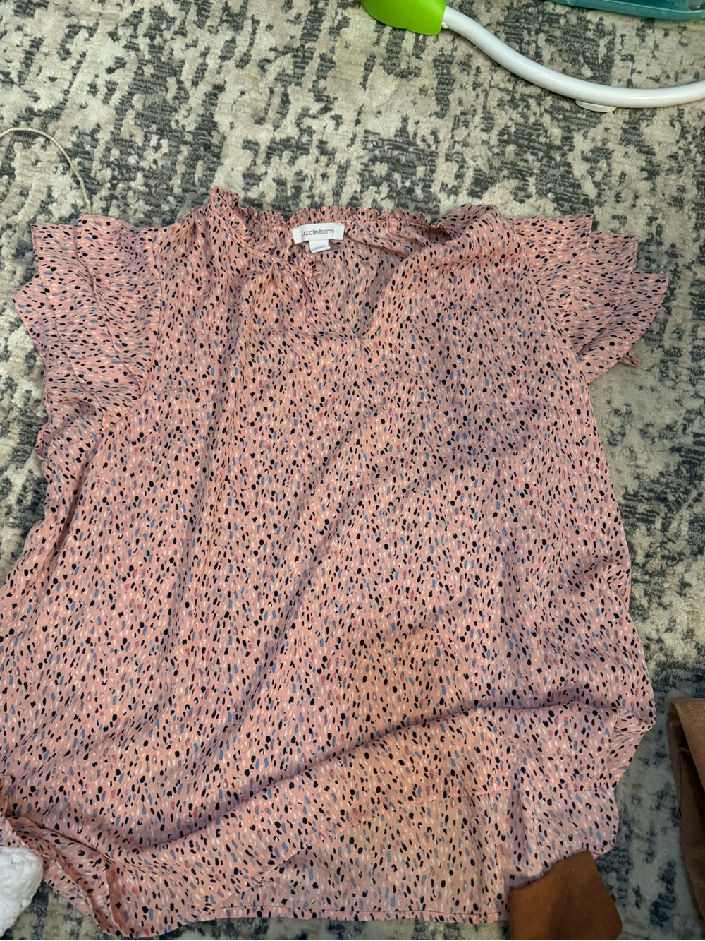 Liz Claiborne Pink Speckled Ruffle Sleeve Blouse